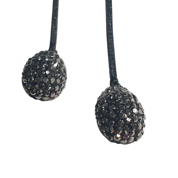 Black Long Drop Dangle Earrings Sparkling Rhinestone Detail Geometric Post Back - Picture 3 of 5
